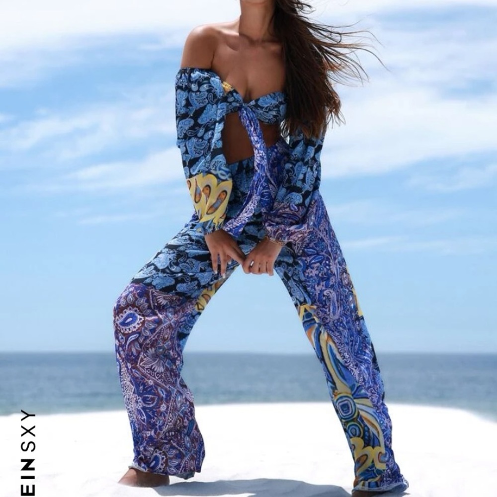 BLUE and Yellow Paisley Print 2pc Set - Picture 2 of 5